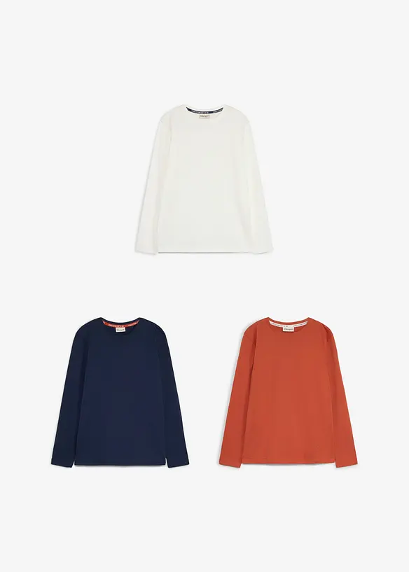 Langermet topp med &oslash;kologisk bomull (3-pack), bonprix