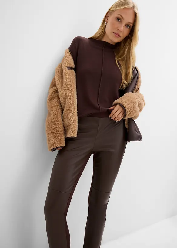 Leggings i imitert skinn med innsnitt med kneet, bonprix