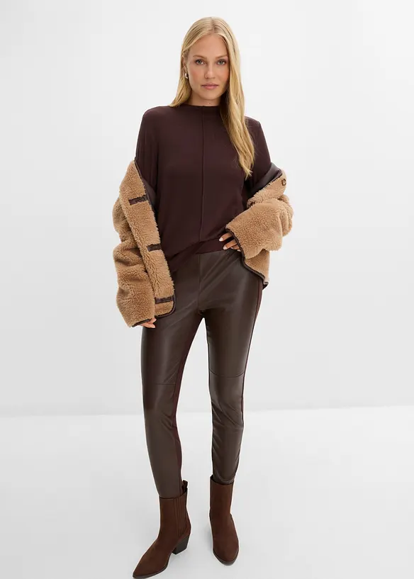 Leggings i imitert skinn med innsnitt med kneet, bonprix