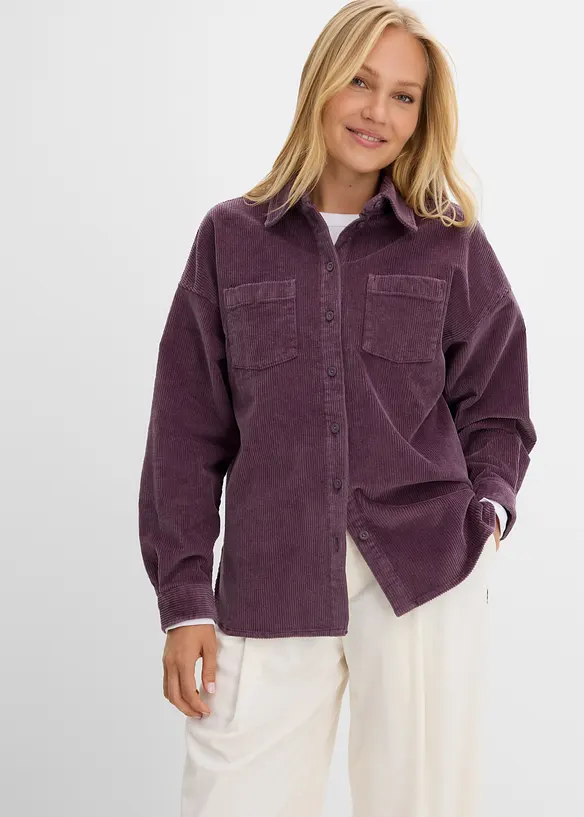 Oversized jakke i kordfl&oslash;yel av bomullsmiks, bonprix