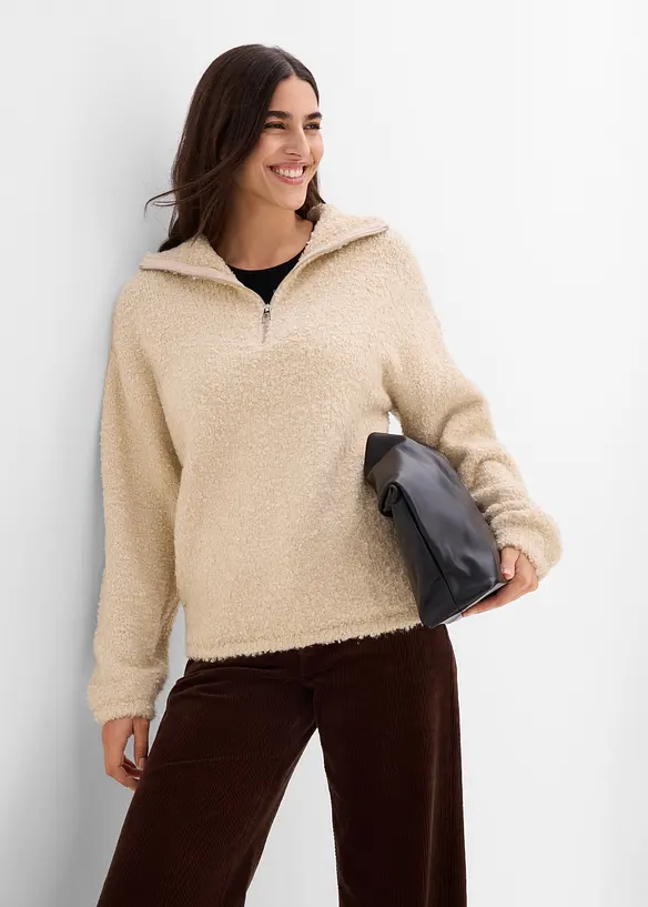 Half-zip-genser i boucl&eacute;stil, bonprix