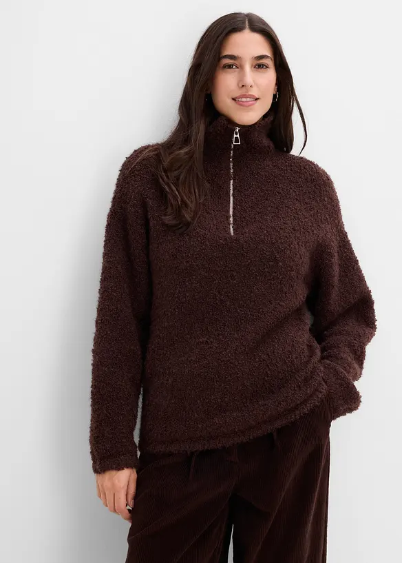 Half-zip-genser i boucl&eacute;stil, bonprix