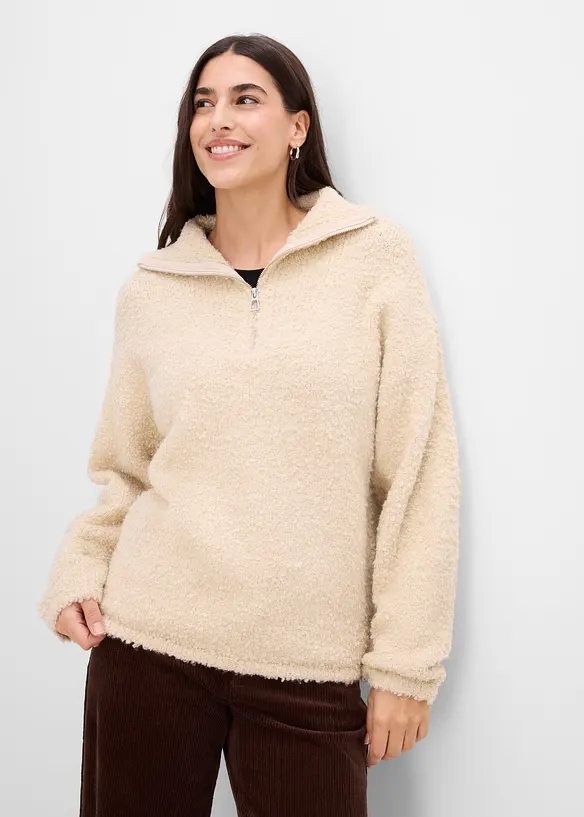 Half-zip-genser i boucl&eacute;stil, bonprix