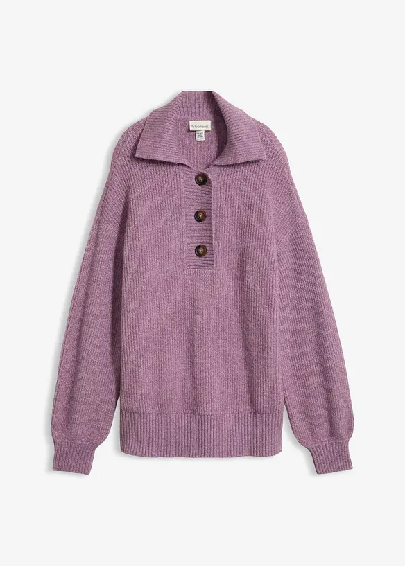 Half-zip-genser i bomullsmiks, bonprix