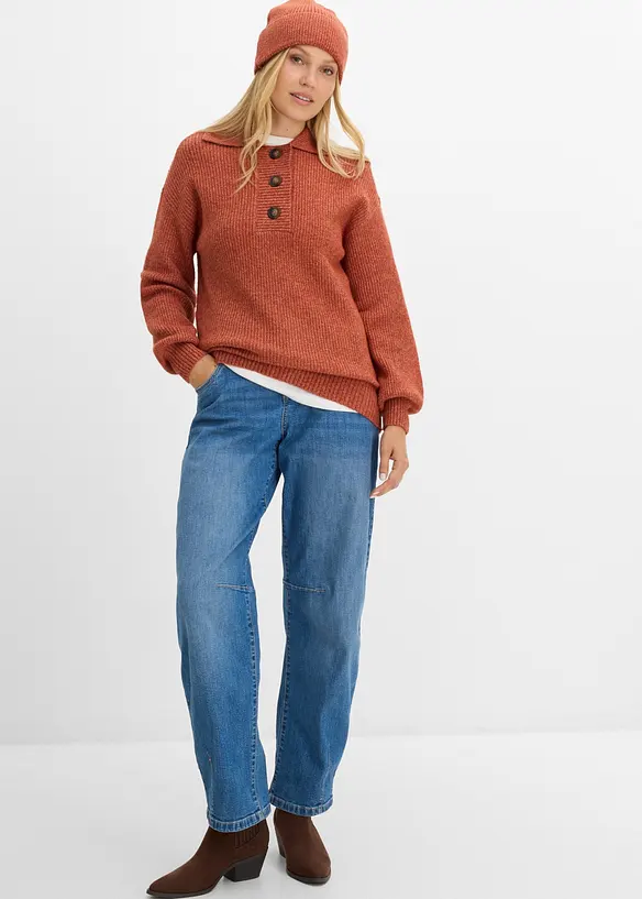 Half-zip-genser i bomullsmiks, bonprix