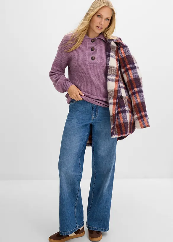 Half-zip-genser i bomullsmiks, bonprix