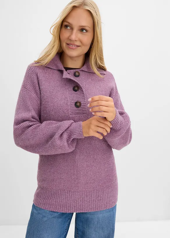 Half-zip-genser i bomullsmiks, bonprix