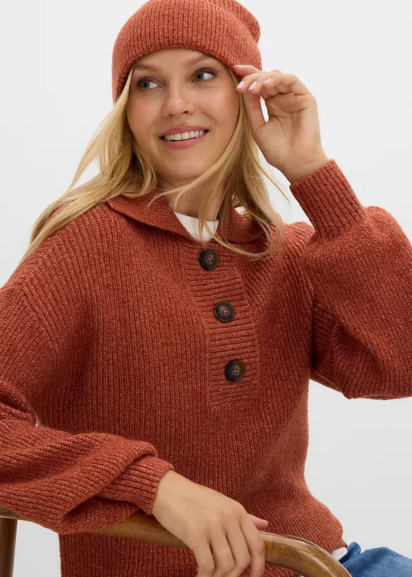 Half-zip-genser i bomullsmiks, bonprix
