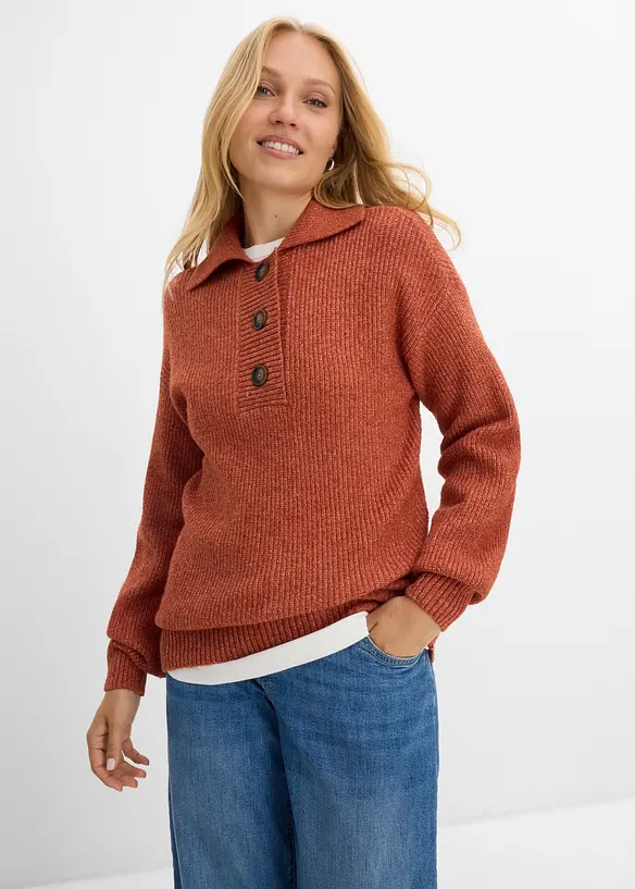 Half-zip-genser i bomullsmiks, bonprix