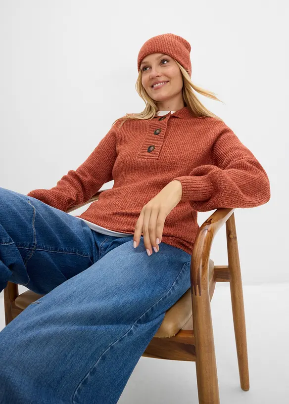 Half-zip-genser i bomullsmiks, bonprix