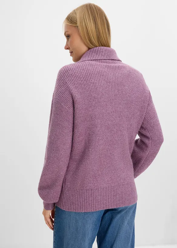 Half-zip-genser i bomullsmiks, bonprix