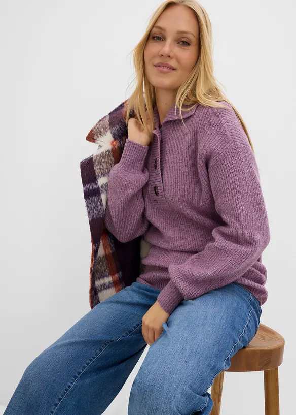 Half-zip-genser i bomullsmiks, bonprix