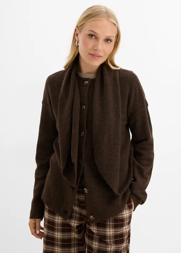 Cardigan med p&aring;satt skjerf, bonprix