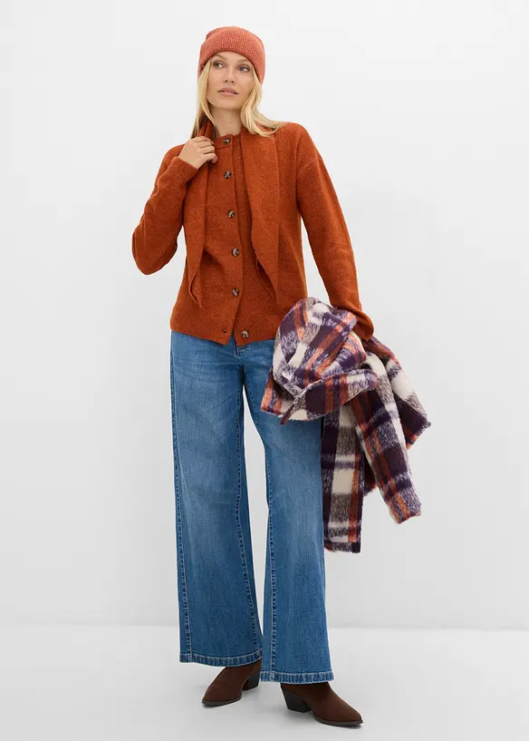 Cardigan med p&aring;satt skjerf, bonprix