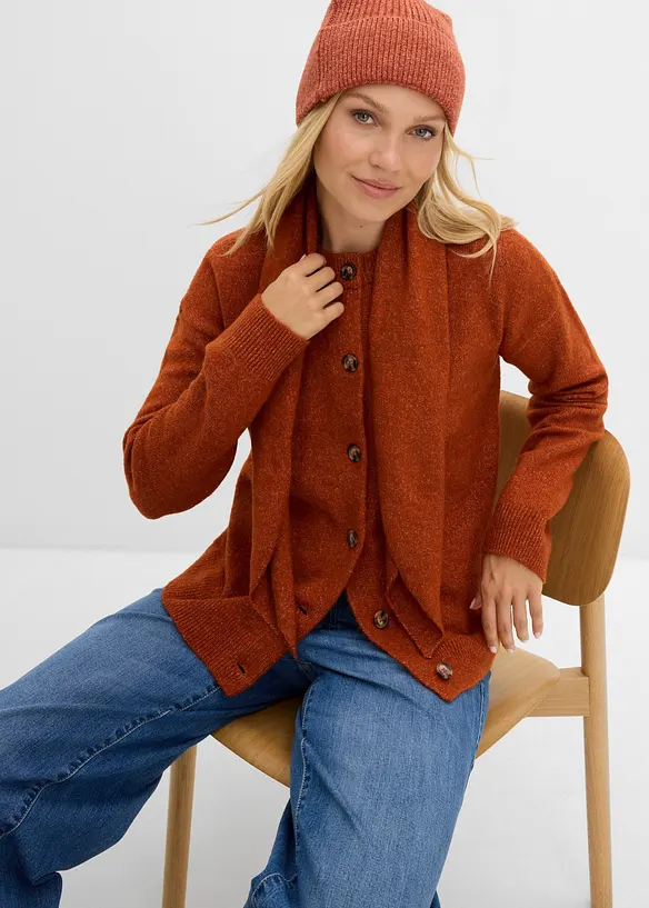 Cardigan med p&aring;satt skjerf, bonprix