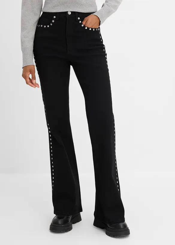Flared-jeans High Waist med naglebesetning, bonprix