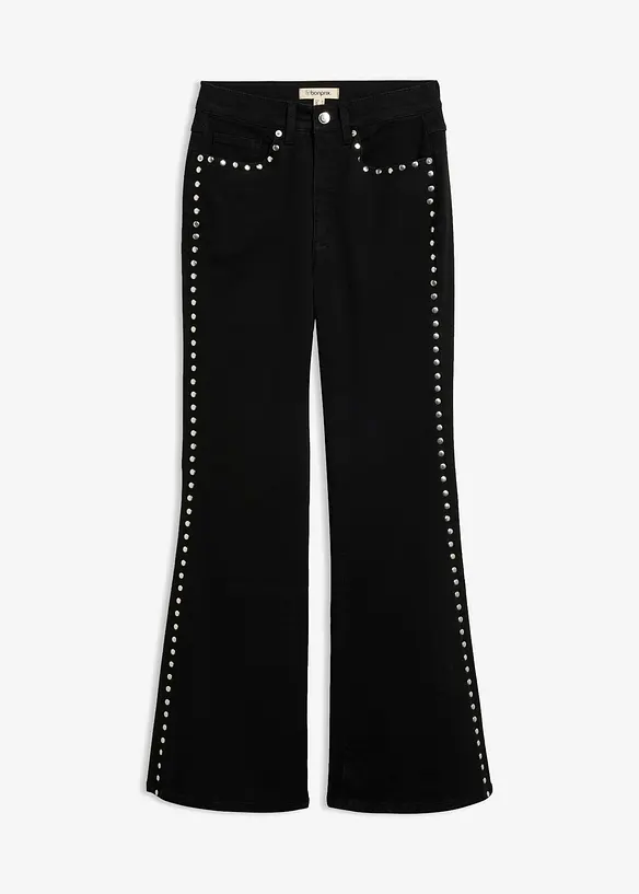 Flared-jeans High Waist med naglebesetning, bonprix