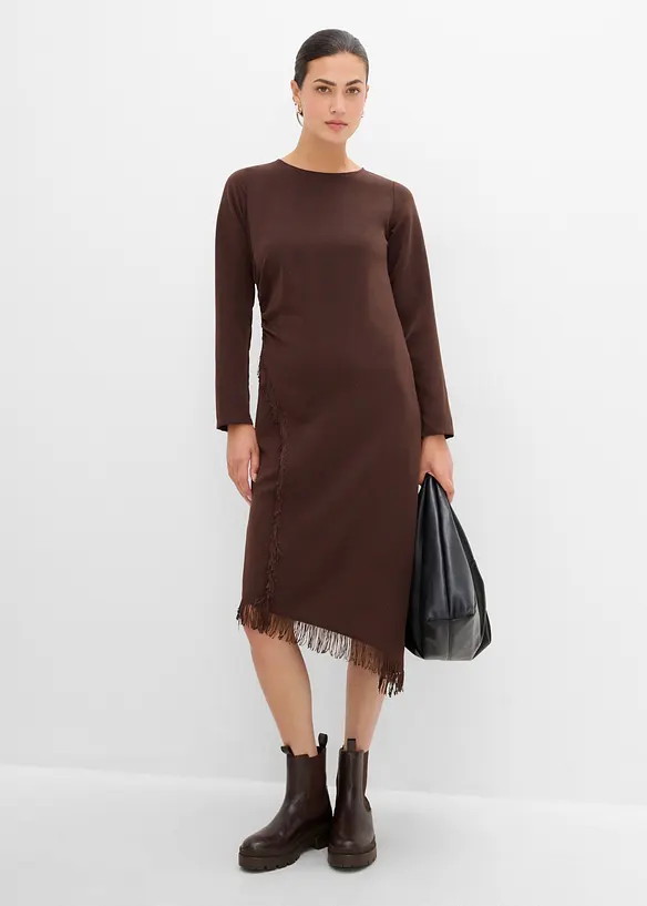 Asymmetrisk midikjole med frynser, bonprix