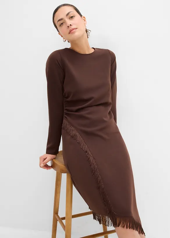 Asymmetrisk midikjole med frynser, bonprix