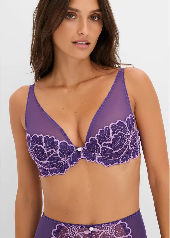 Padded-BH med tofargede blonder, bonprix