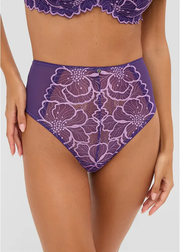 Highwaist truser med tofargede blonder, bonprix