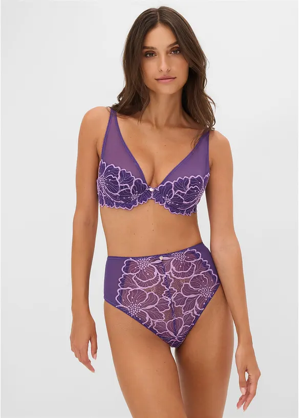 Highwaist truser med tofargede blonder, bonprix