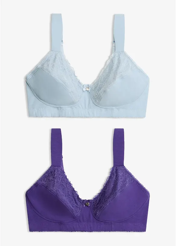 BH uten b&oslash;yle med &oslash;kologisk bomull og blonde (2-pack), bonprix
