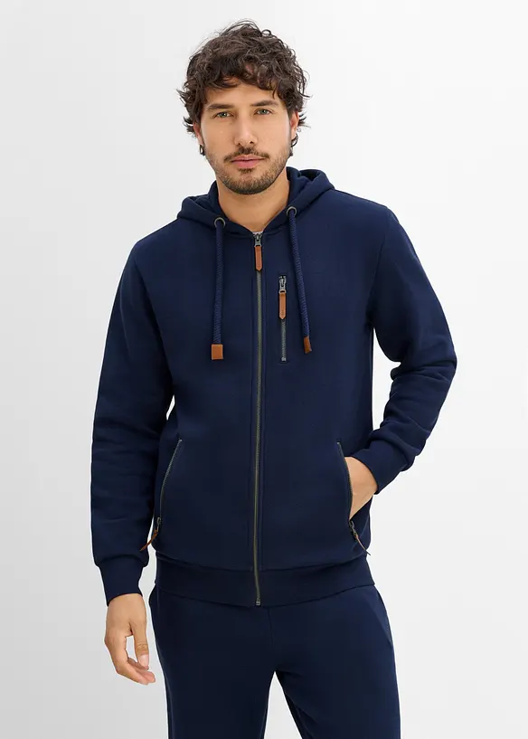 Sweatjakke i formfast materiale med detaljer i polyuretan, bonprix