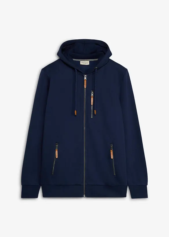 Sweatjakke i formfast materiale med detaljer i polyuretan, bonprix