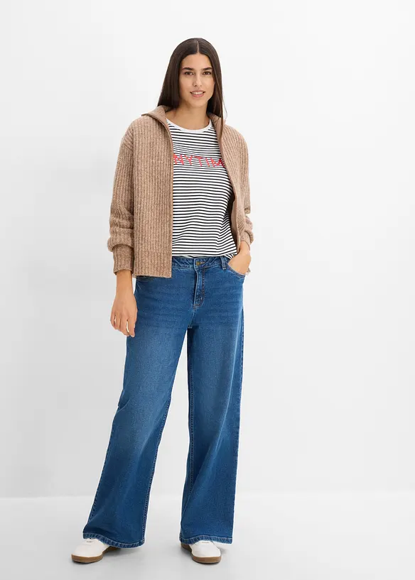 Grovstrikket cardigan med ull, bonprix