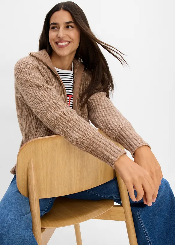 Grovstrikket cardigan med ull, bonprix