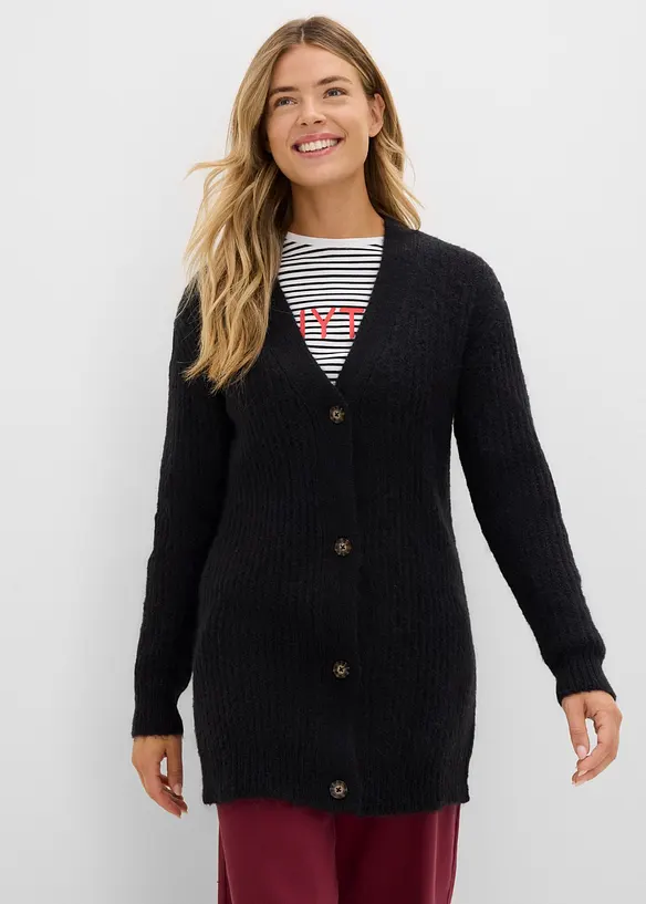Grovstrikket cardigan i myk garnmiks med ull, bonprix
