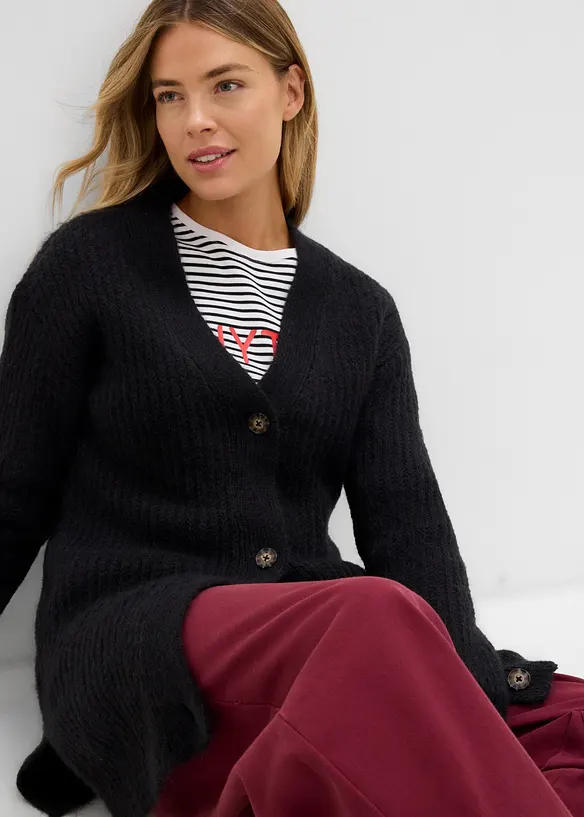 Grovstrikket cardigan i myk garnmiks med ull, bonprix