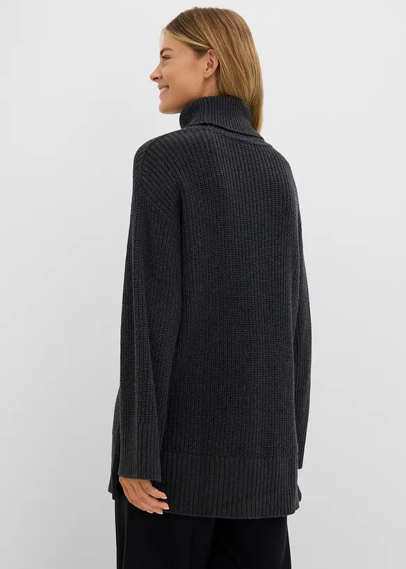 Oversized genser i bomullsmiks med rullekrage, bonprix