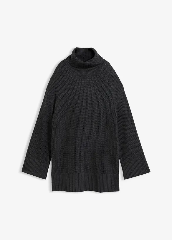 Oversized genser i bomullsmiks med rullekrage, bonprix