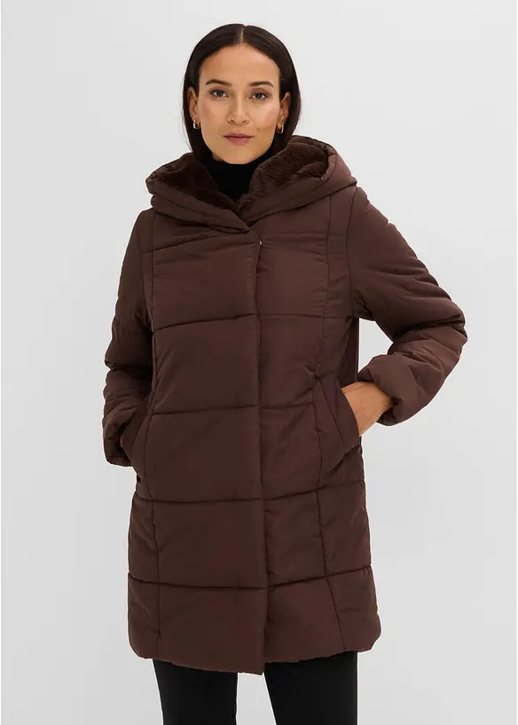 Vattert jakke med fuskepels, bonprix