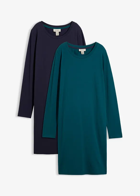 Jerseykjole i bomull med stretch (2-pack), bonprix