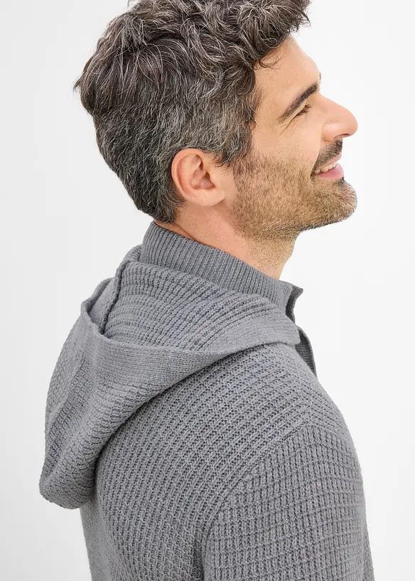 Grovstrikket cardigan med hette, bonprix