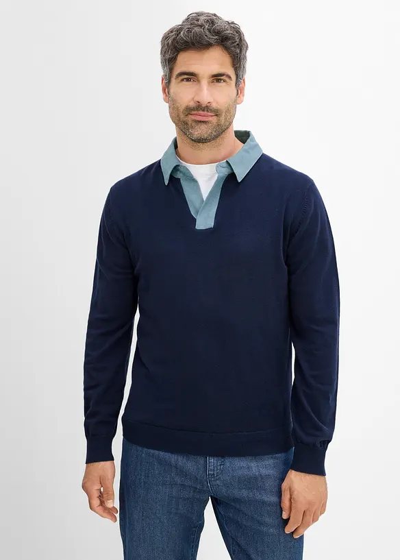 Finstrikket genser i 2i1-stil, bonprix