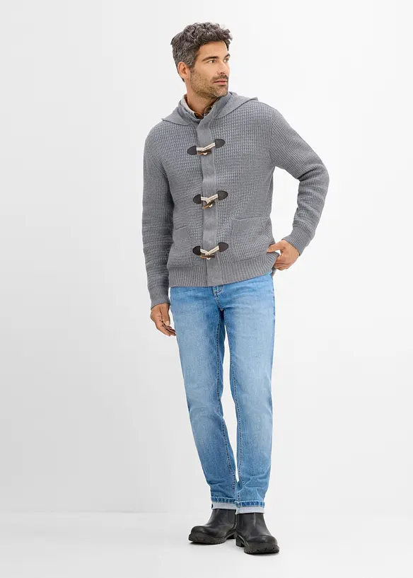 Grovstrikket cardigan med hette, bonprix