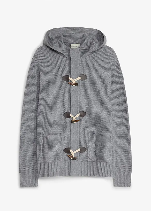 Grovstrikket cardigan med hette, bonprix