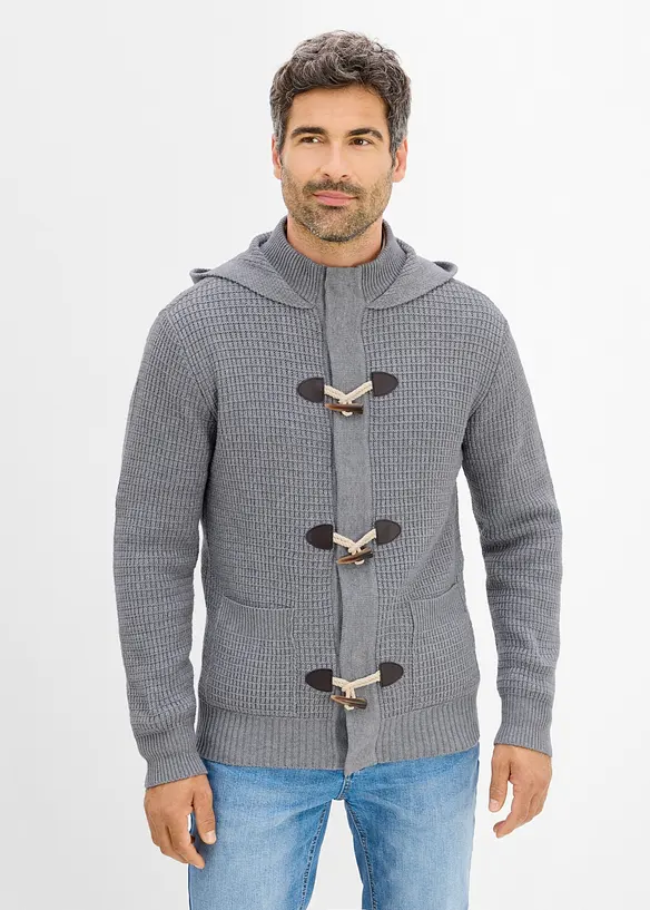 Grovstrikket cardigan med hette, bonprix