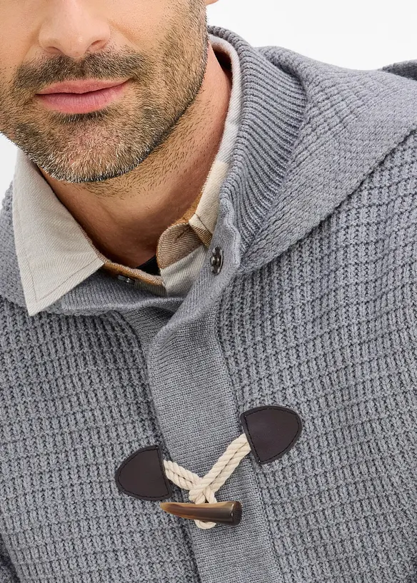 Grovstrikket cardigan med hette, bonprix