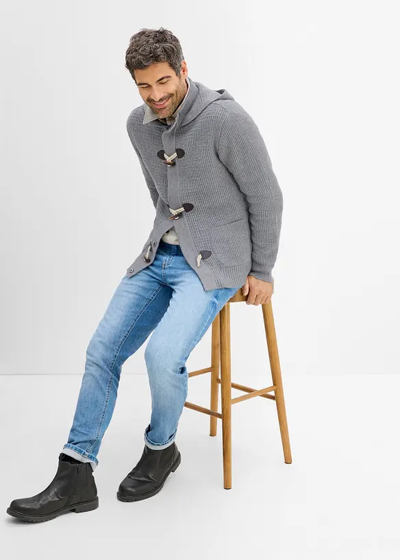 Grovstrikket cardigan med hette, bonprix