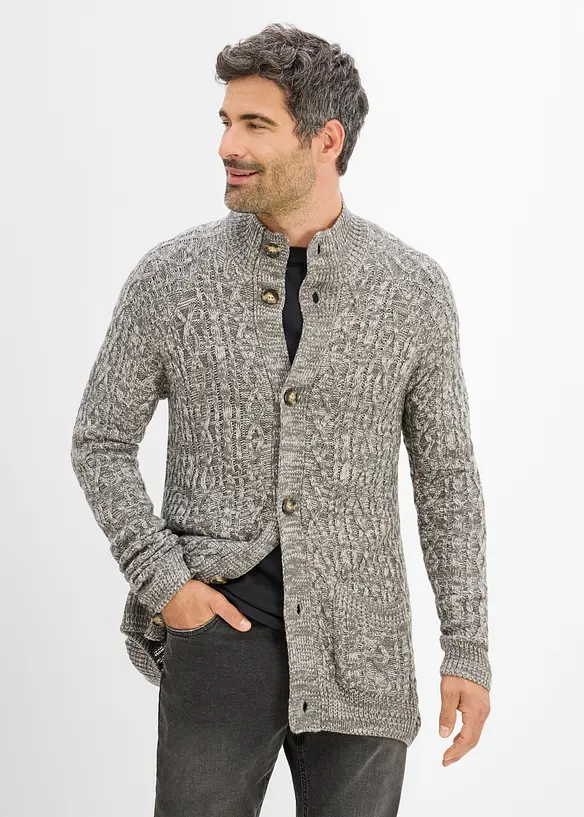 Grovstrikket cardigan med st&aring;krage, bonprix