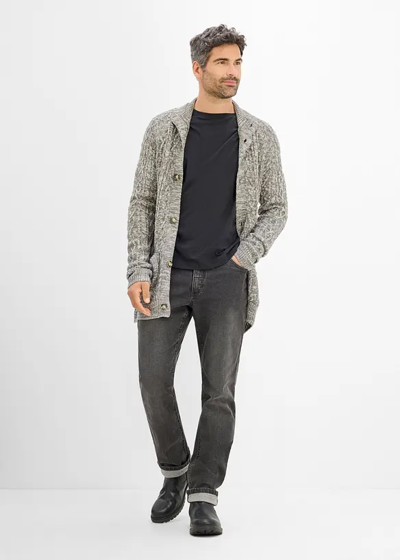Grovstrikket cardigan med st&aring;krage, bonprix