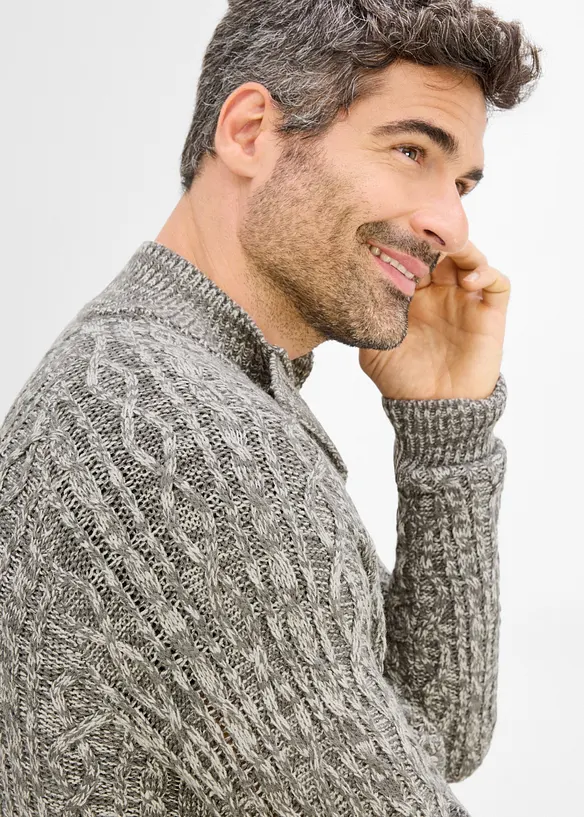 Grovstrikket cardigan med st&aring;krage, bonprix