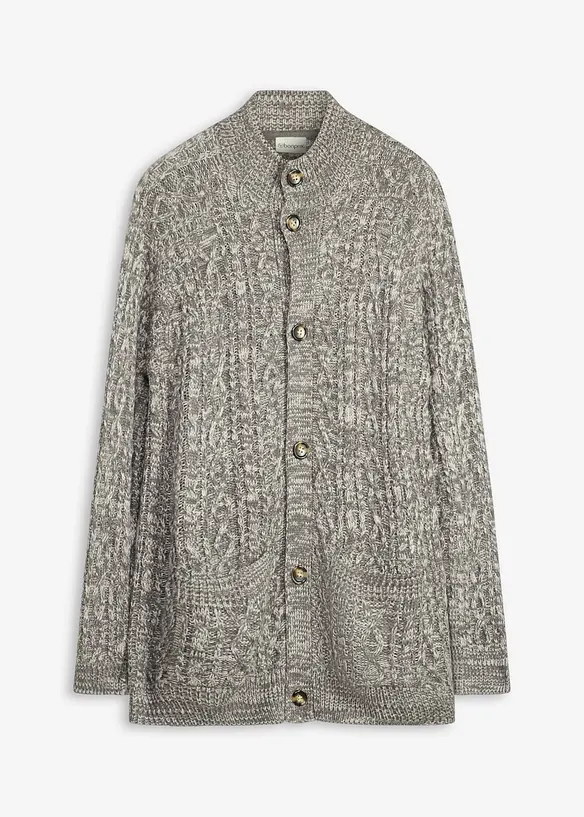 Grovstrikket cardigan med st&aring;krage, bonprix