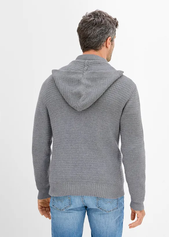 Grovstrikket cardigan med hette, bonprix