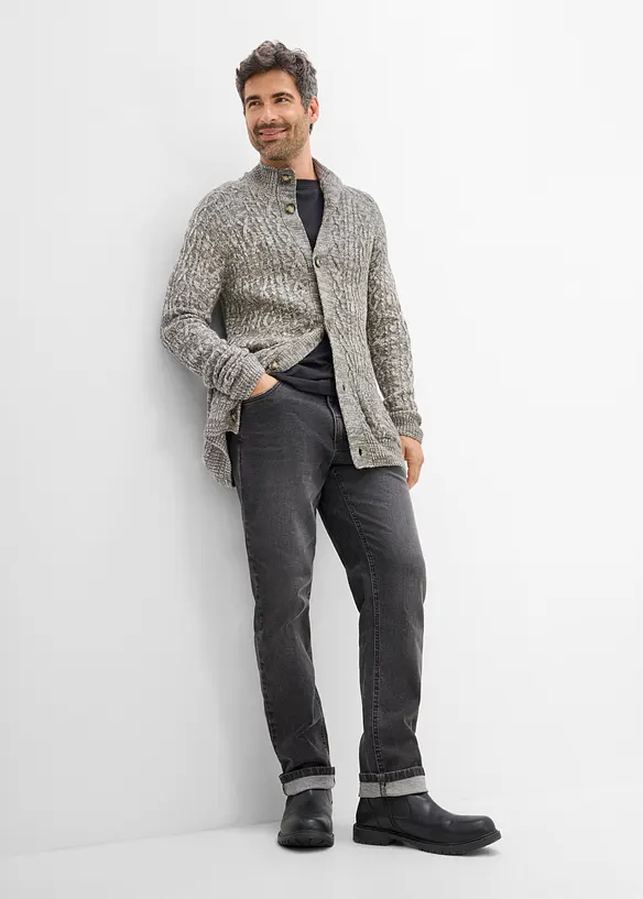 Grovstrikket cardigan med st&aring;krage, bonprix